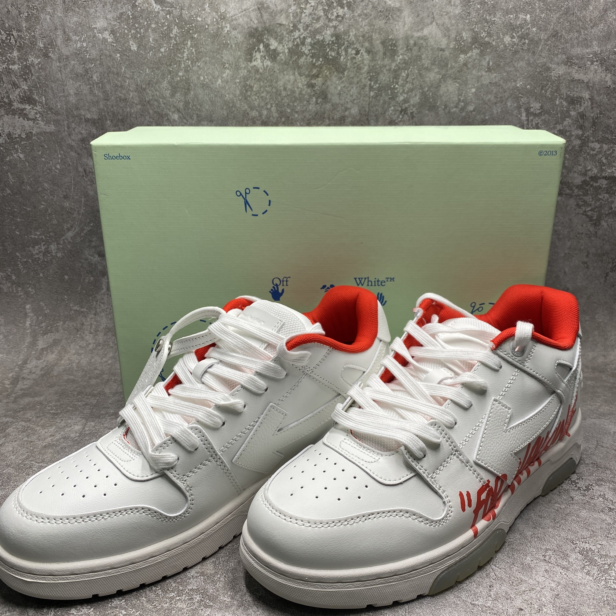 OFF-WHITE Out Of Office OOO Low Tops For Walking White White Red FW21