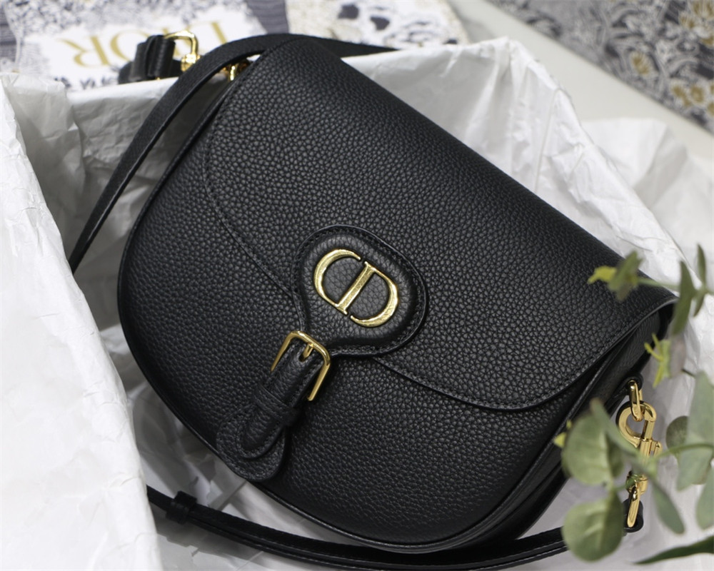 medium D*or bobby bag black grained calfskin