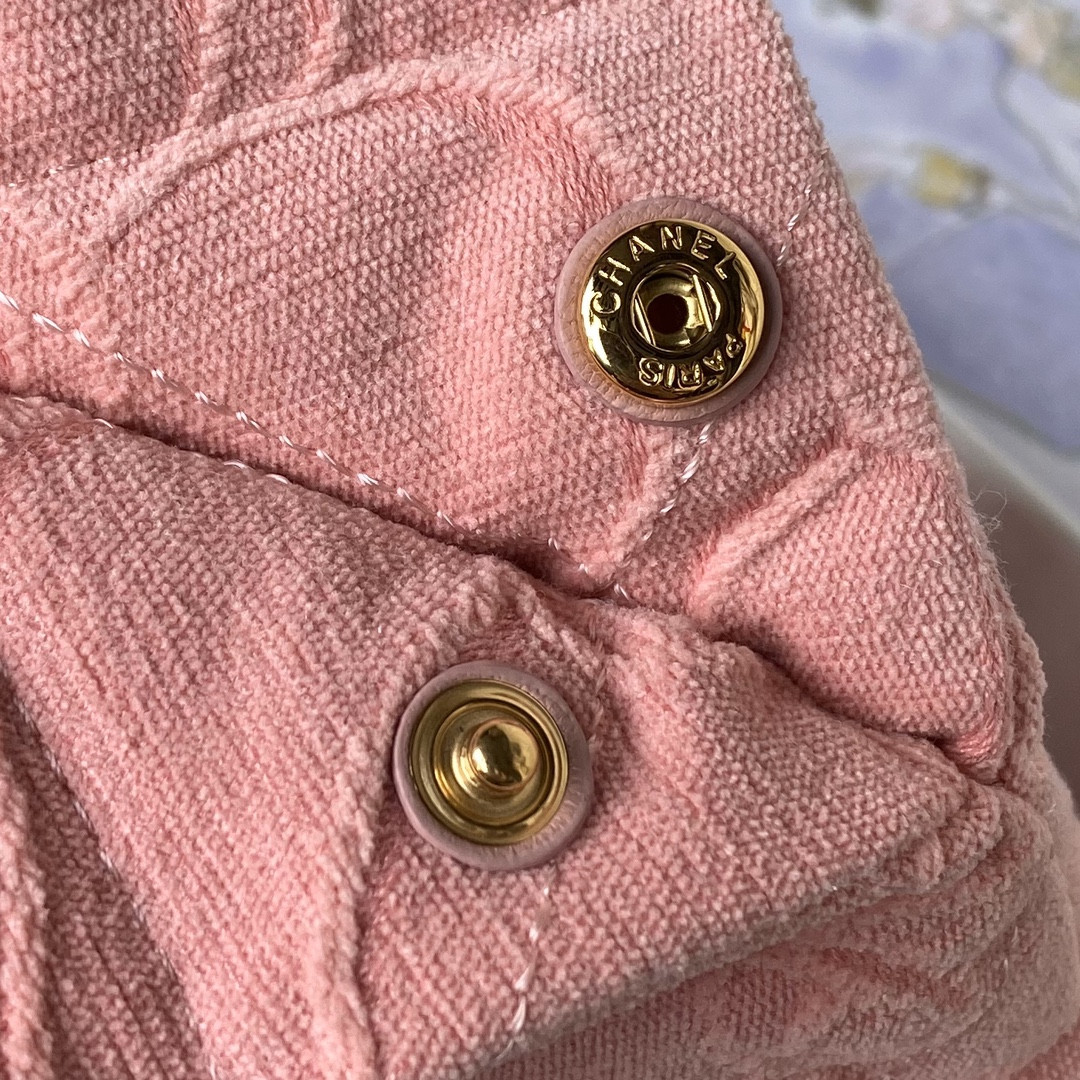 Ch*el 22 small handbag velvet pink 13.7×14.4×2.7 in