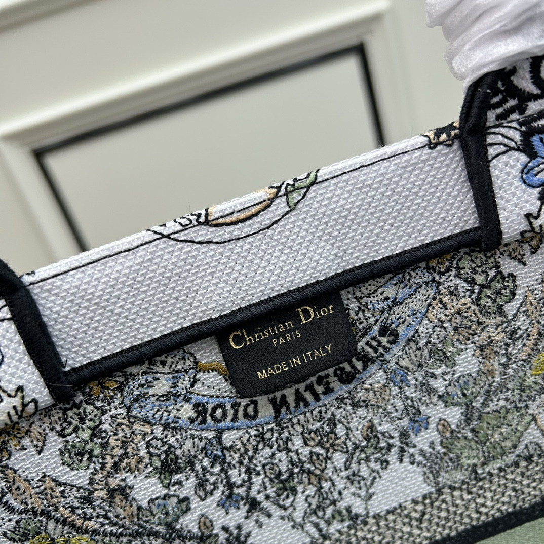 large D*or book tote white multicolor toile de jouy mexico embroidery 16.5 x 14 x 7.5 inches