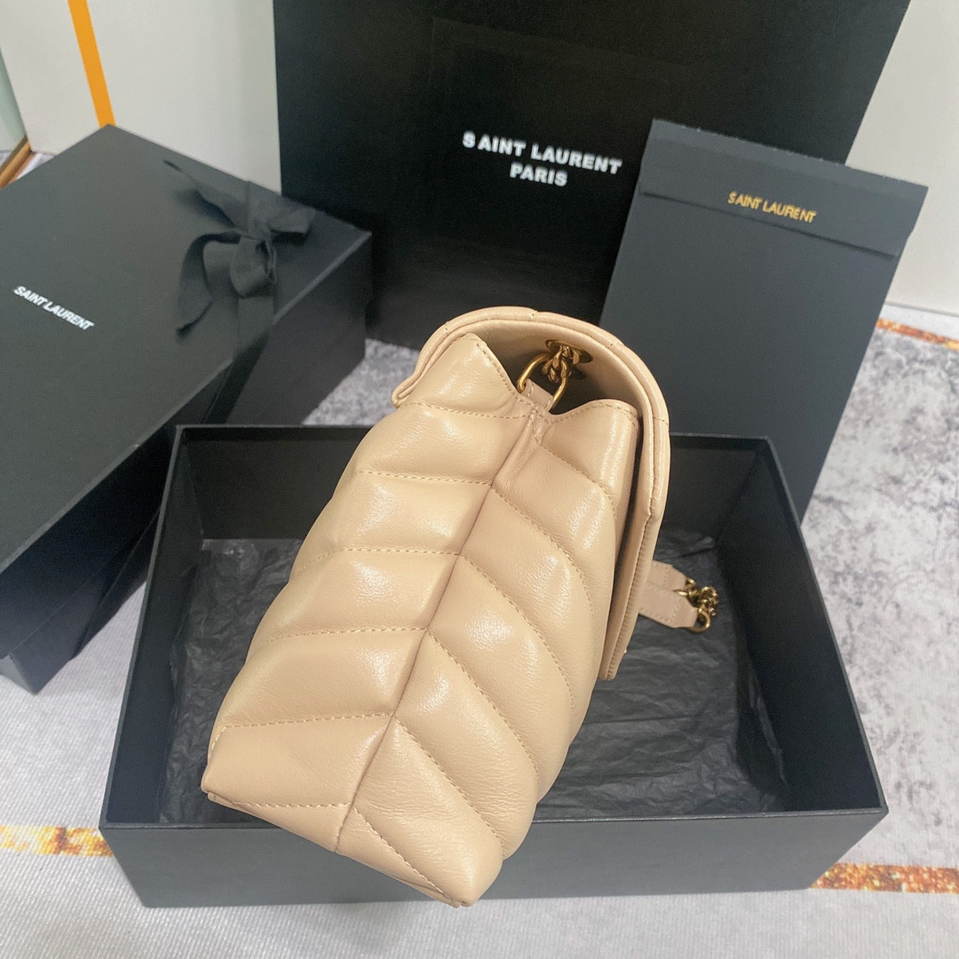 Y*L loulou small in quilted leather light beige 9 x 6.1 x 3.3 inches