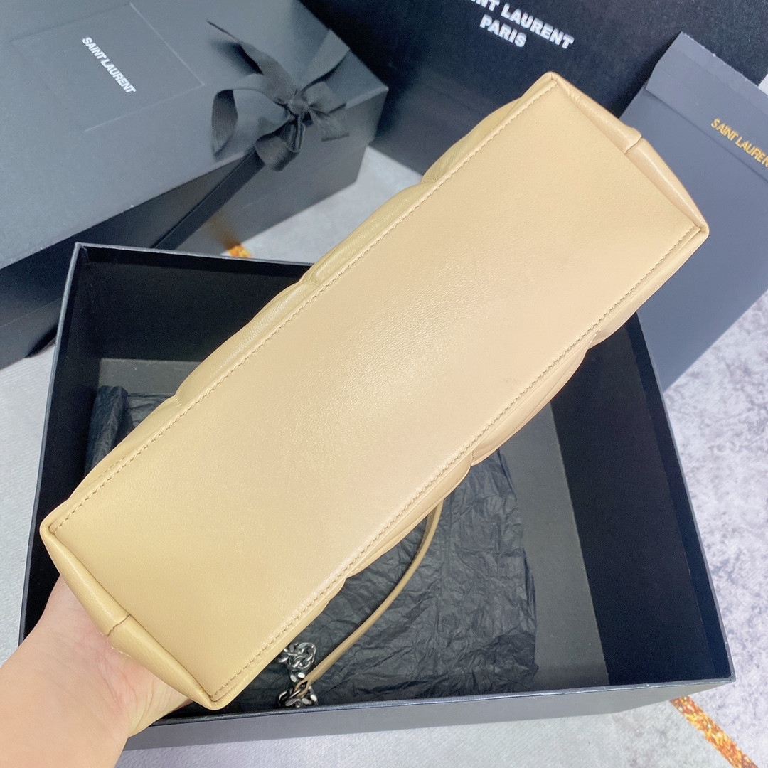 Y*L puffer small in nappa leather beige silver 11.4 x 6.6 x 4.3 inches