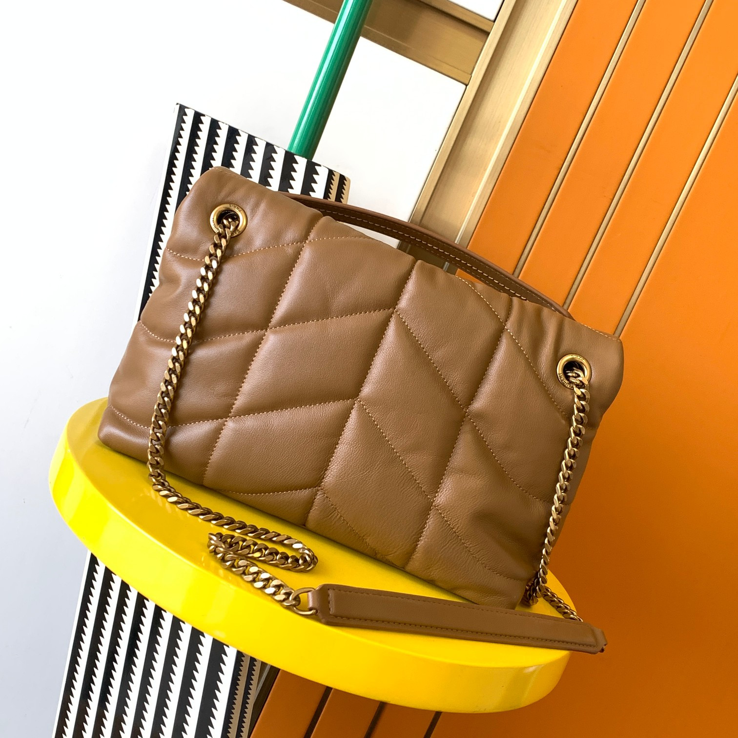 Y*L puffer small in nappa leather brown 11.4 x 6.6 x 4.3 inches