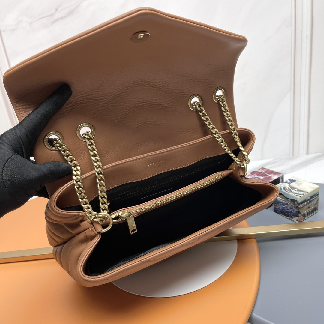 Y*L loulou medium in quilted leather brown 12.5 x 8.6 x 3.5 inches