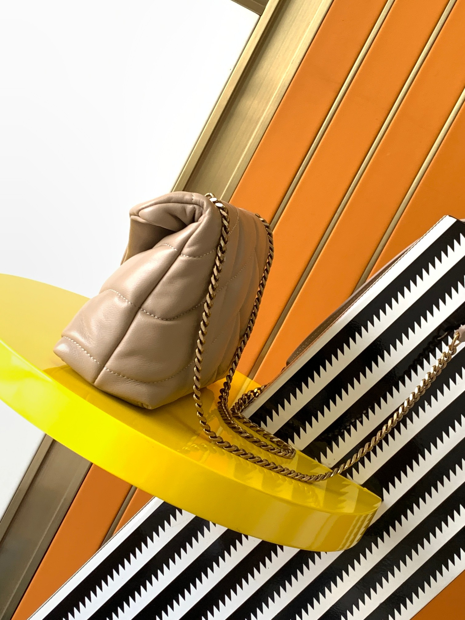 Y*L puffer medium in nappa leather dark beige 13.7 x 9 x 5.3 inches