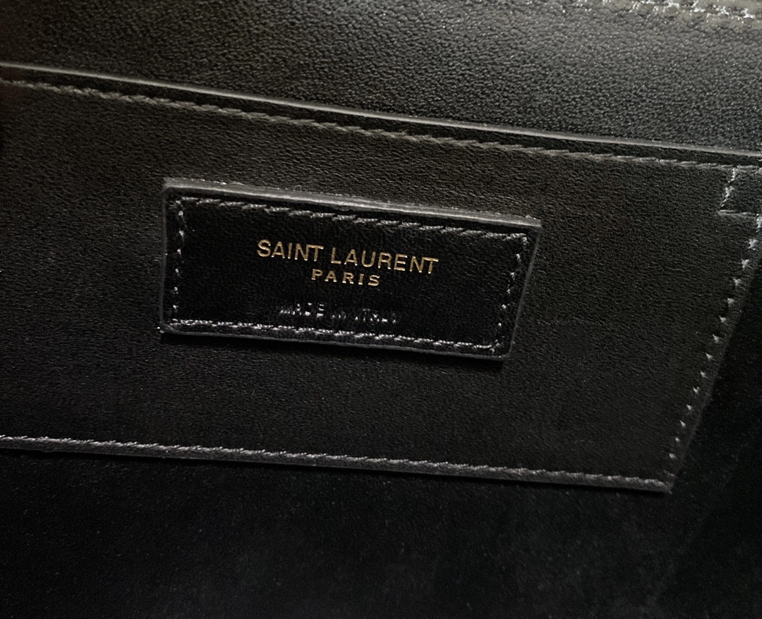 y*l solferino medium satchel in box Sa**t Lau*nt black white 9.1 x 6.3 x 2.4 inches