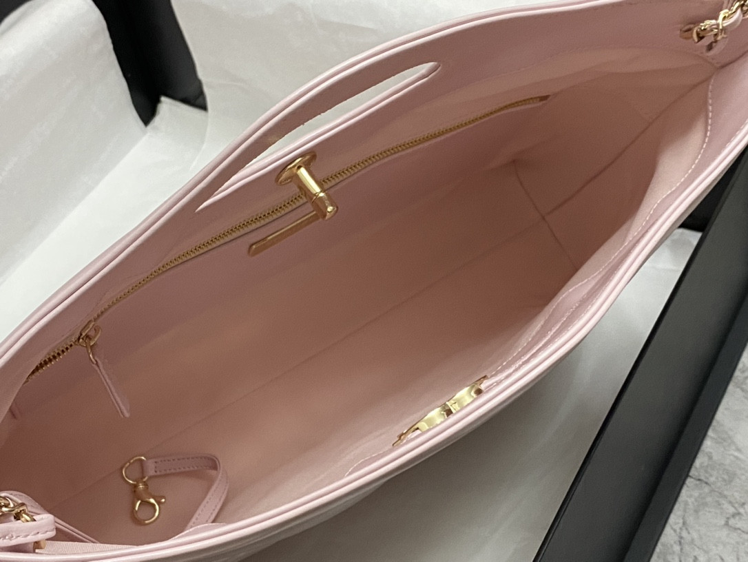 Ch*el  shopping bag shiny lambskin & gold-tone metal 35x39x8cm