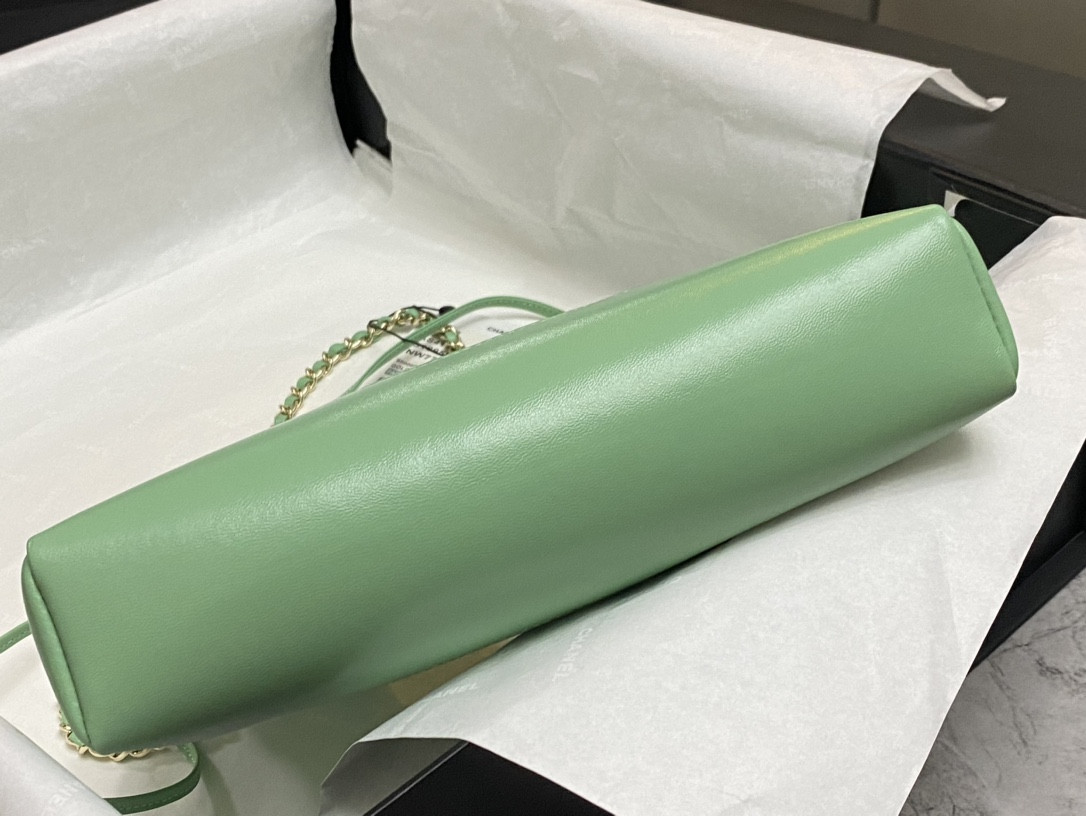 Ch*el mini shopping bag shiny lambskin & gold-tone metal light green 22x23x5.5cm