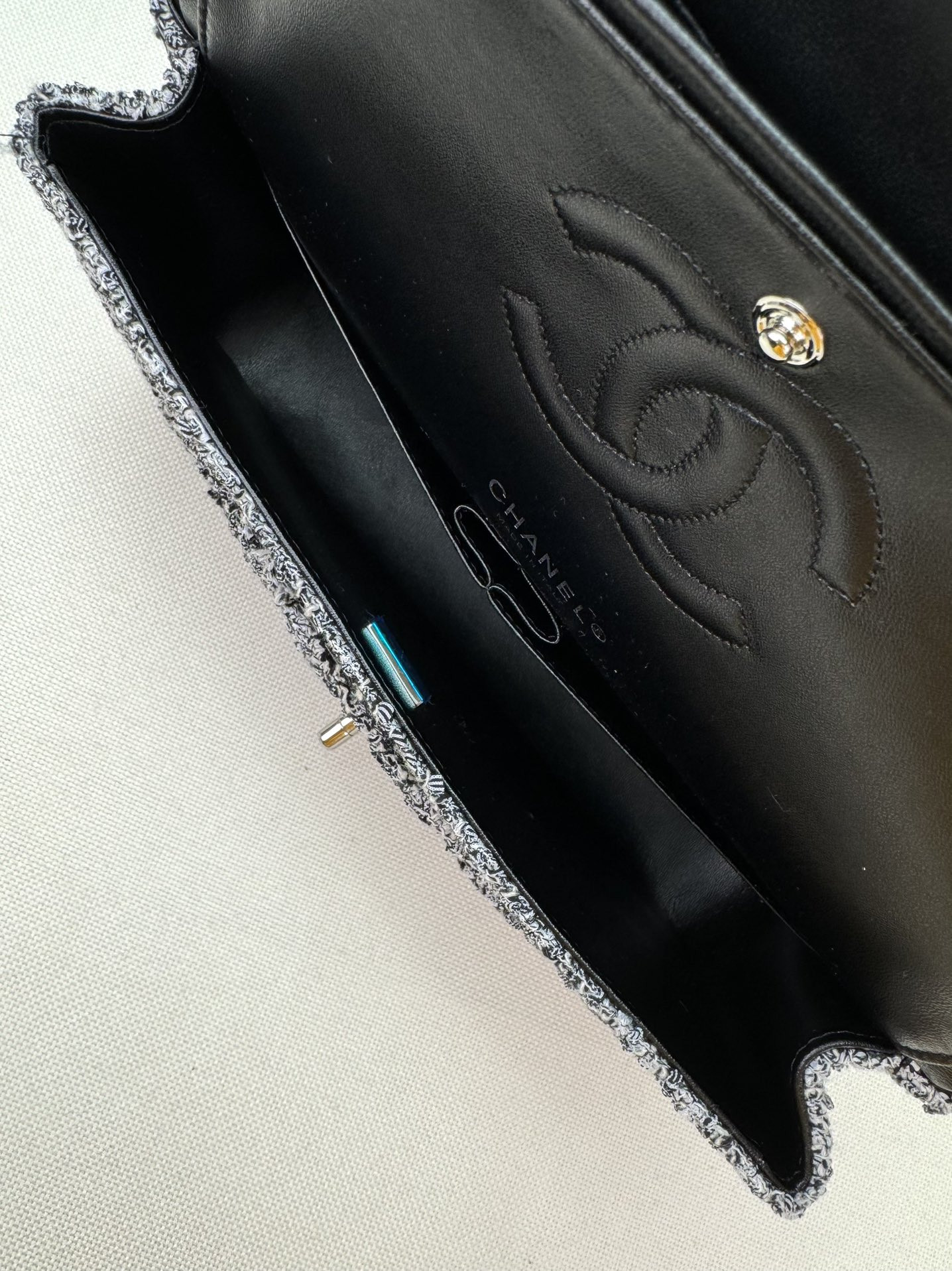 Ch*el classic 11.12 handbag tweed & silver-tone metal 6 × 9.9 × 2.5 in