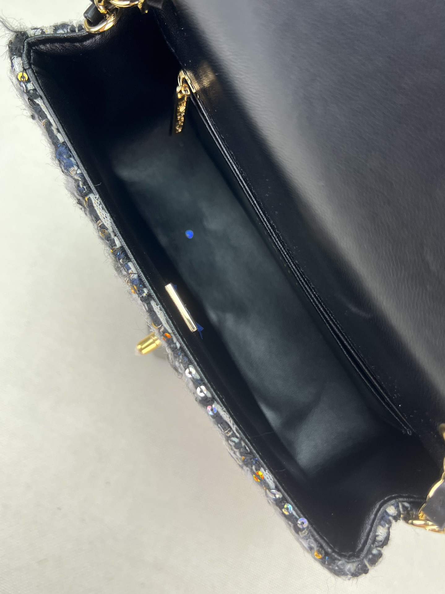 Ch*el mini classic 11.12 handbag tweed & gold-tone metal 4.7 × 7.8 × 2.3 in