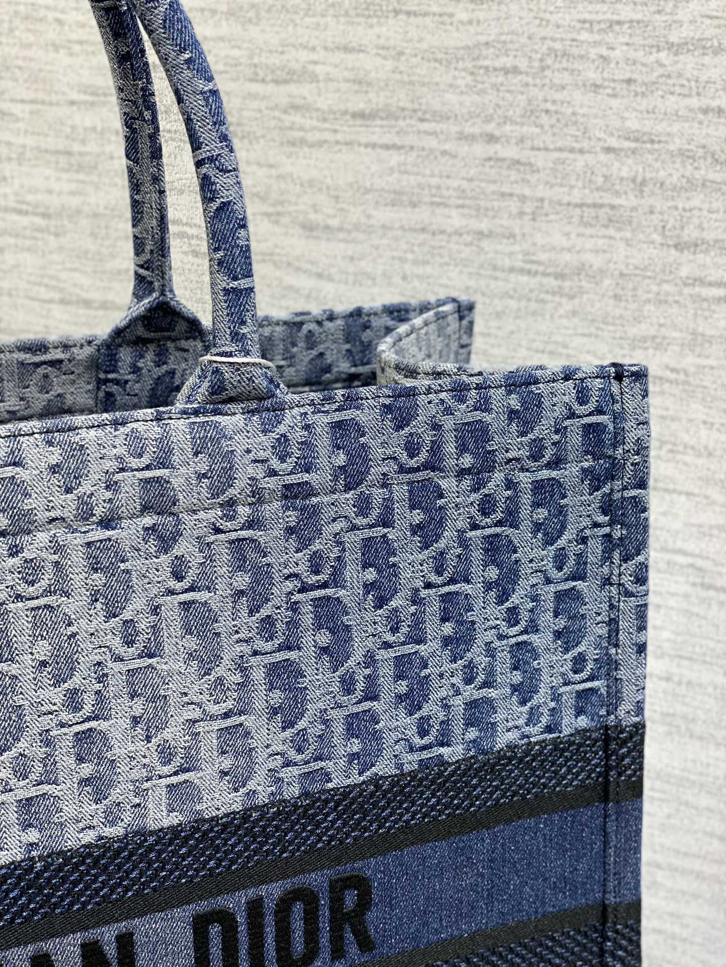 large D*or book tote blue denim D*or oblique jacquard 42 x 35 x 18.5 cm