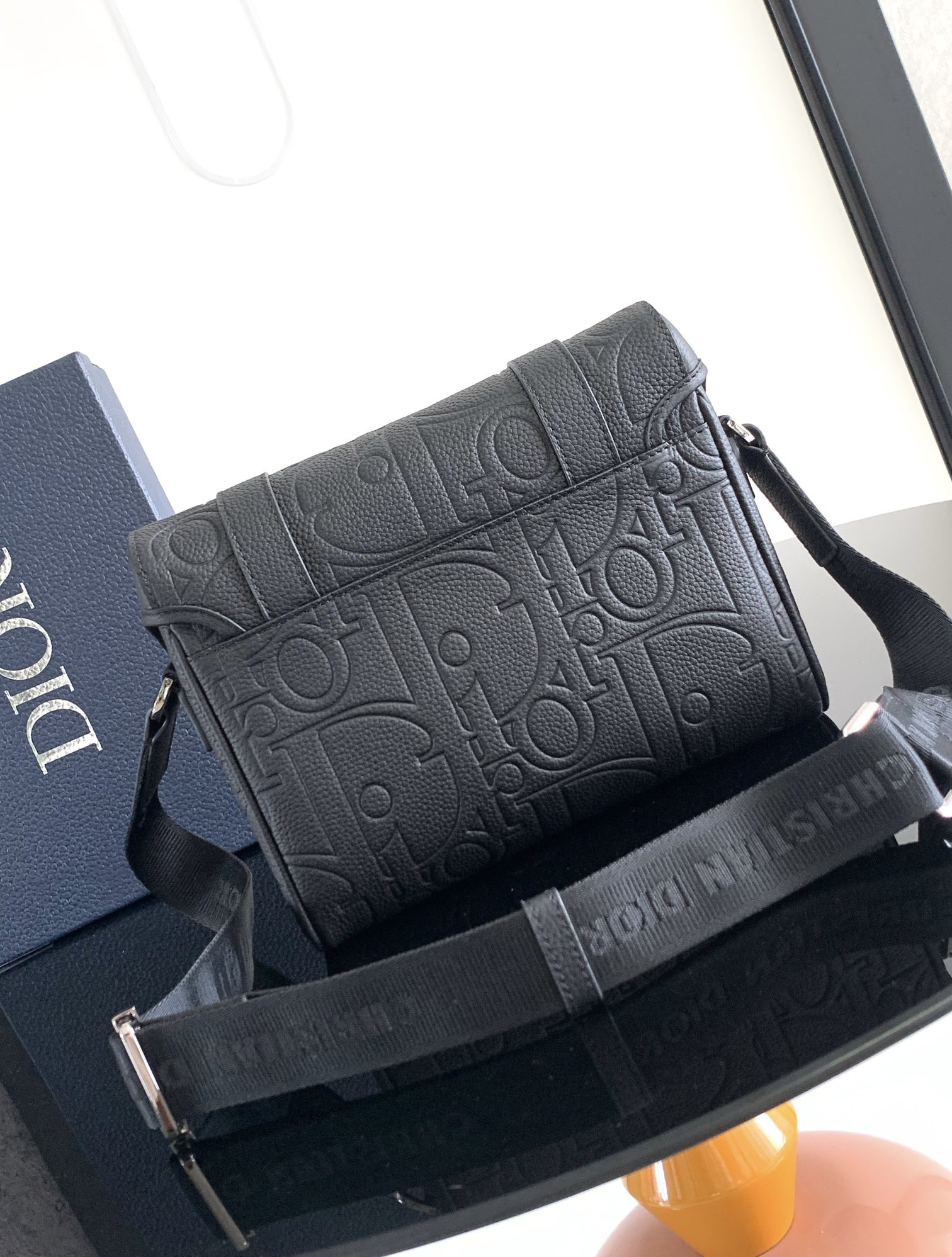D*or hit the road messenger bag with flap black D*or gravity leather and black grained calfskin 24 x 18 x 8 cm
