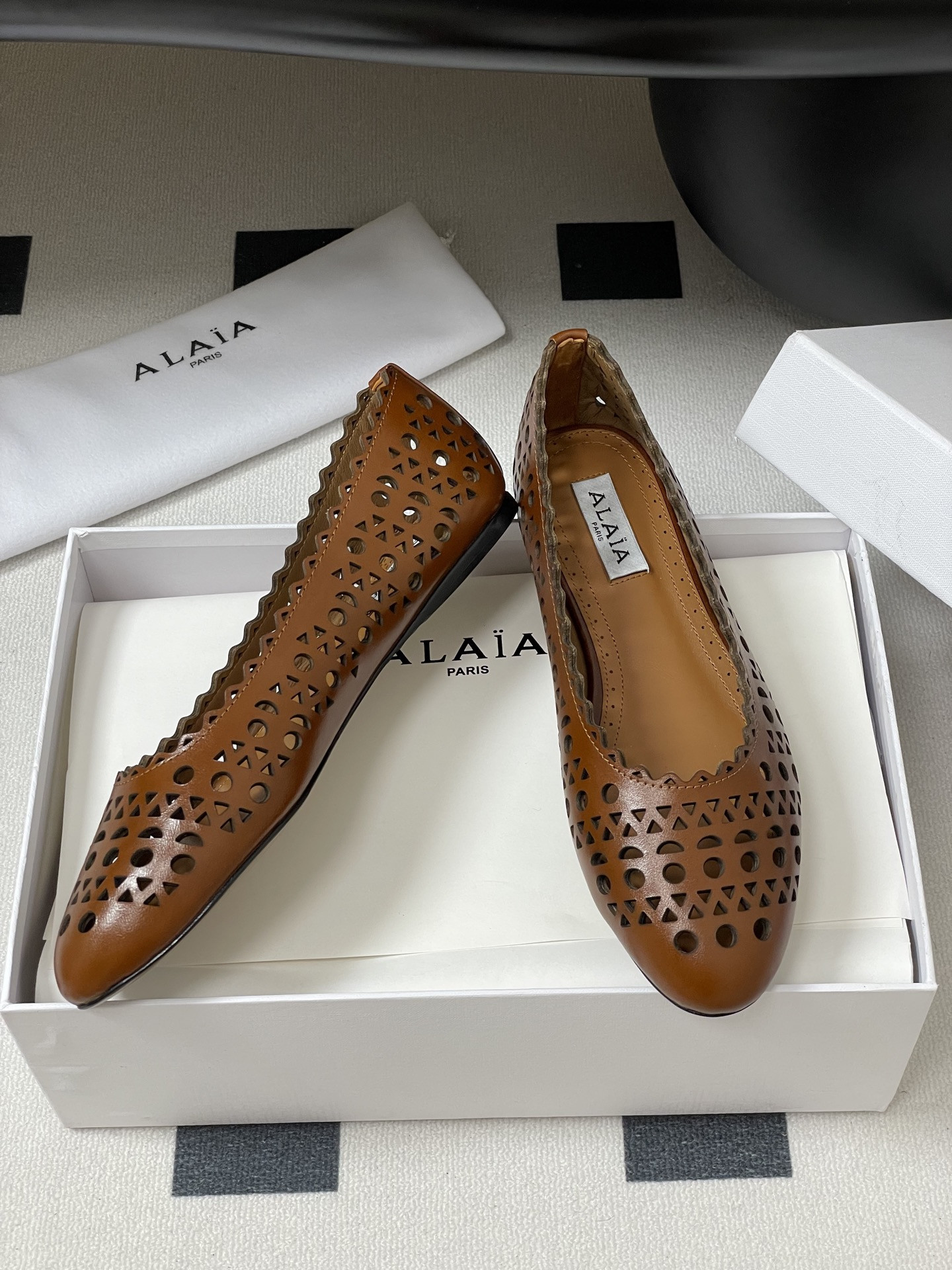 UA Alaïa Laser-cut Leather Ballet Flats(Customized Size 7-10 days production time)